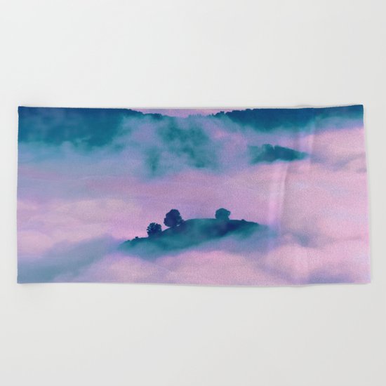 Forest land fog Beach Towel