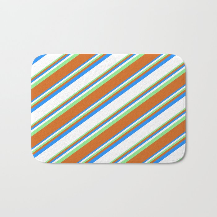 Blue, White, Light Green, and Chocolate Colored Lined Pattern Bath Mat