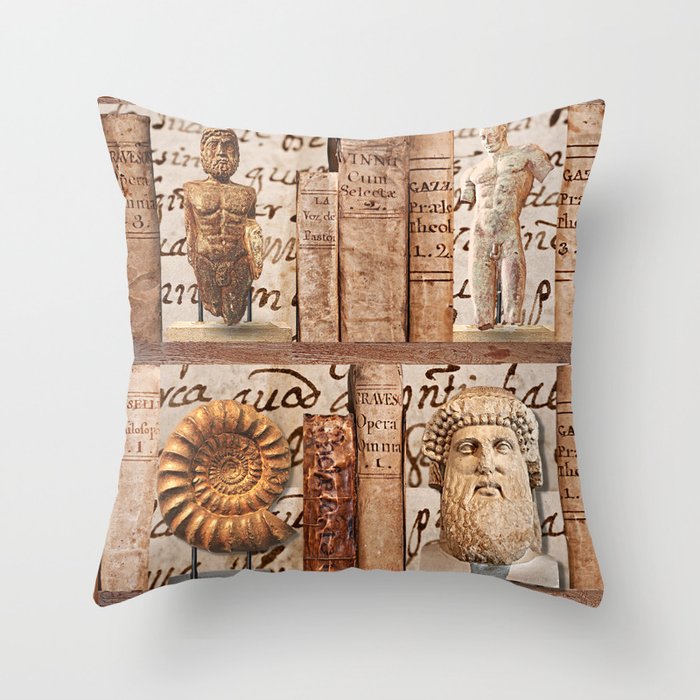 Greek and Roman Antique Books and Sculpture Throw Pillow