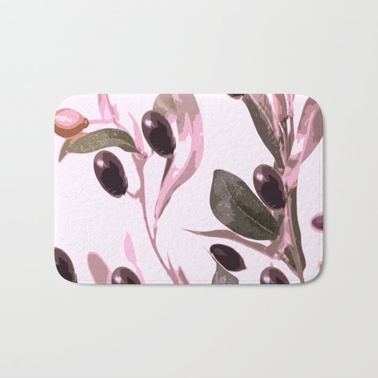 Olive tree branch with pink tones on white background Bath Mat