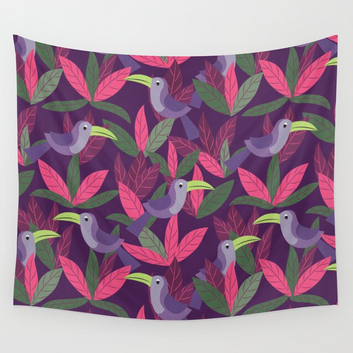 Toucan Jungle Pink Purple Wall Tapestry