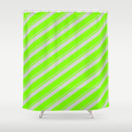 [ Thumbnail: Light Gray and Chartreuse Colored Striped/Lined Pattern Shower Curtain ]
