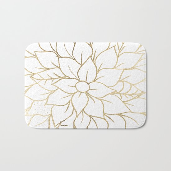 Gold faux foil chic floral elegant pattern Bath Mat