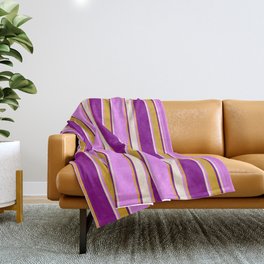 [ Thumbnail: Violet, Goldenrod, Purple & Beige Colored Lines Pattern Throw Blanket ]
