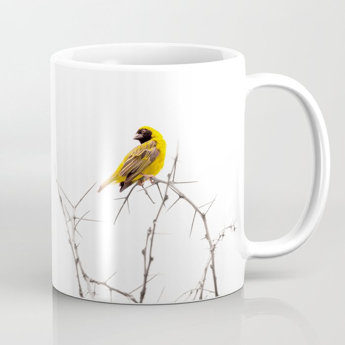 Artistic Minimal Bright Yellow Bird on Tree Branch  Coffee Mug