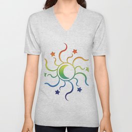 Sun, moon, stars and rainbow V Neck T Shirt