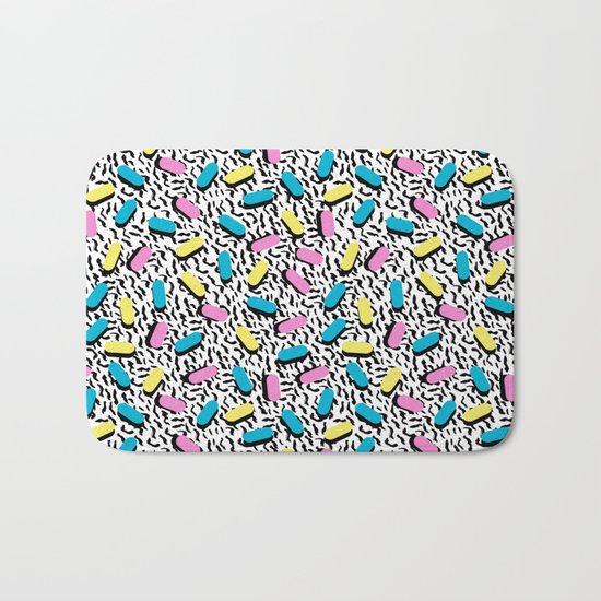 Poppin - memphis throwback retro 1980s 80s style classic trendy hipster pattern bright neon dorm Bath Mat