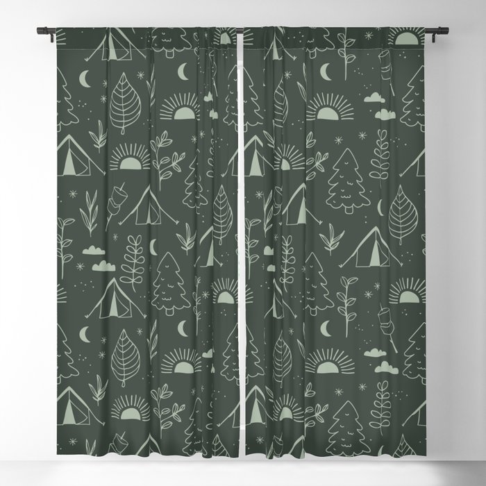 Happy Camper sweet mountain holidays camping trip adventures for wild kids mint on pine green Blackout Curtain