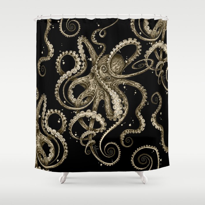 Octopsychedelia Sepia Shower Curtain