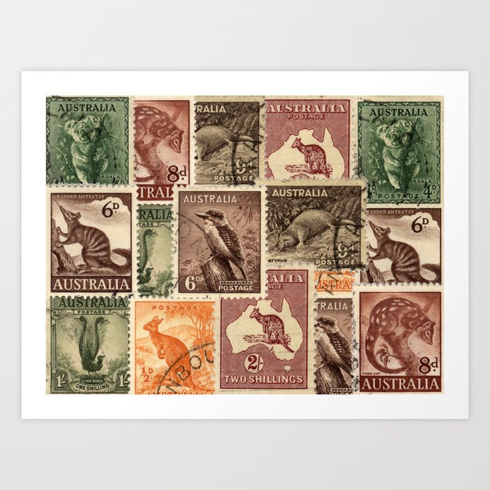 Vintage Australian Postage Collection Art Print OnlineGifts Society6