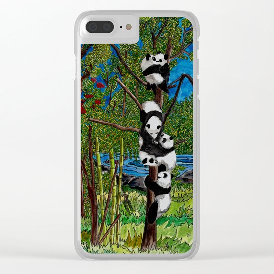 Six Baby Pandas in a Tree Clear iPhone Case