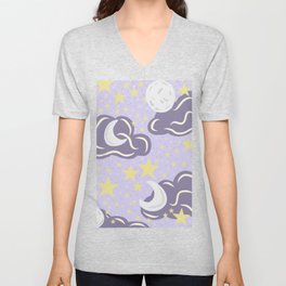Clouds and Stars pattern V Neck T Shirt