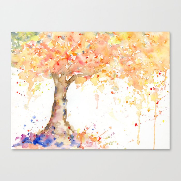 Watercolor Abstract Tree Fall Tree Golden Tree Canvas Print By