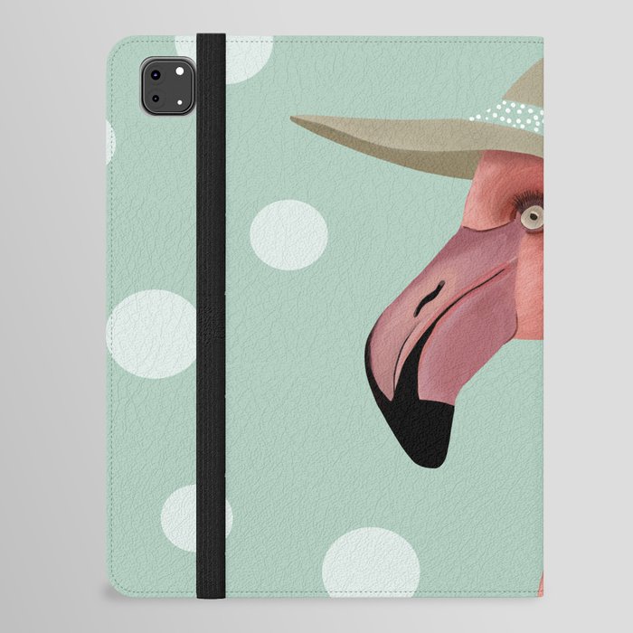 Flamboyant Flamingo on Polka Dot Pattern iPad Folio Case