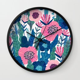 Colorful flowers and leaves collage Wall Clock