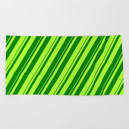 [ Thumbnail: Light Green & Green Colored Striped Pattern Beach Towel ]