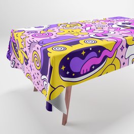 Colorful Funky 90s Smiley Trip Sketch Doodle Tablecloth
