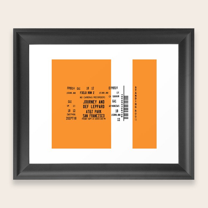Concert Ticket Stub Journey At T Park Sf Orange Framed Art Concert Ticket Stub Journey At T Park Sf Orange Framed Art Print By Hhprint Society6