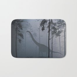 Dinosaur by Moonlight Bath Mat | Night, Fantasy, Mistyforest, Landscape, Mist, Fog, Nature, Trees, Moonlight, Branches 