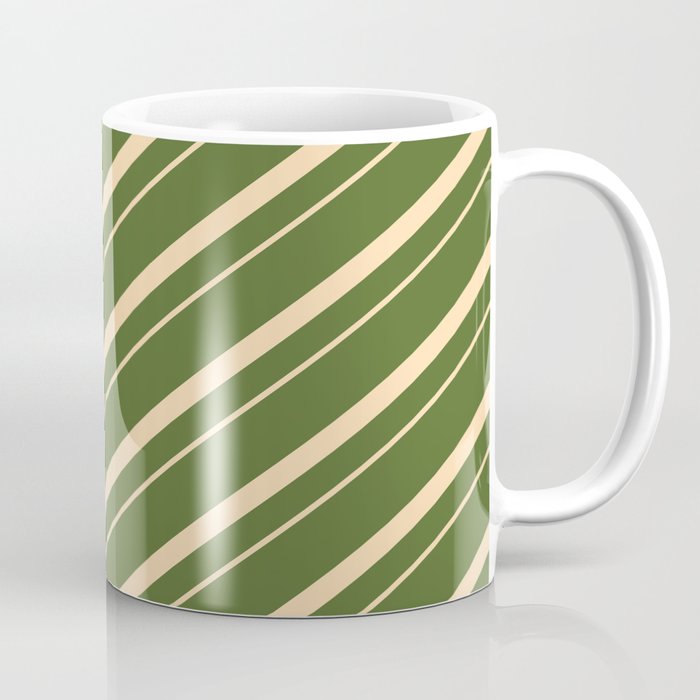 Dark Olive Green & Tan Colored Lined/Striped Pattern Coffee Mug