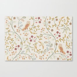 Vintage birds in foliage with flowers seamless pattern on light background. Middle ages William Morris style. Vintage illustration.  Canvas Print