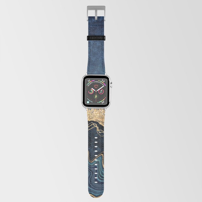 Deep Cerulean + Gold Abstract Shoreline Waves Apple Watch Band
