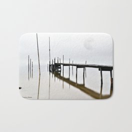 reflective Dock Bath Mat | Photo, Water, Dock, Wood, Fog, Scene, Moon, Reflection, Surreal, Riverstonegallery 