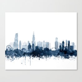 Chicago Skyline Navy Blue Watercolor by Zouzounio Art Canvas Print