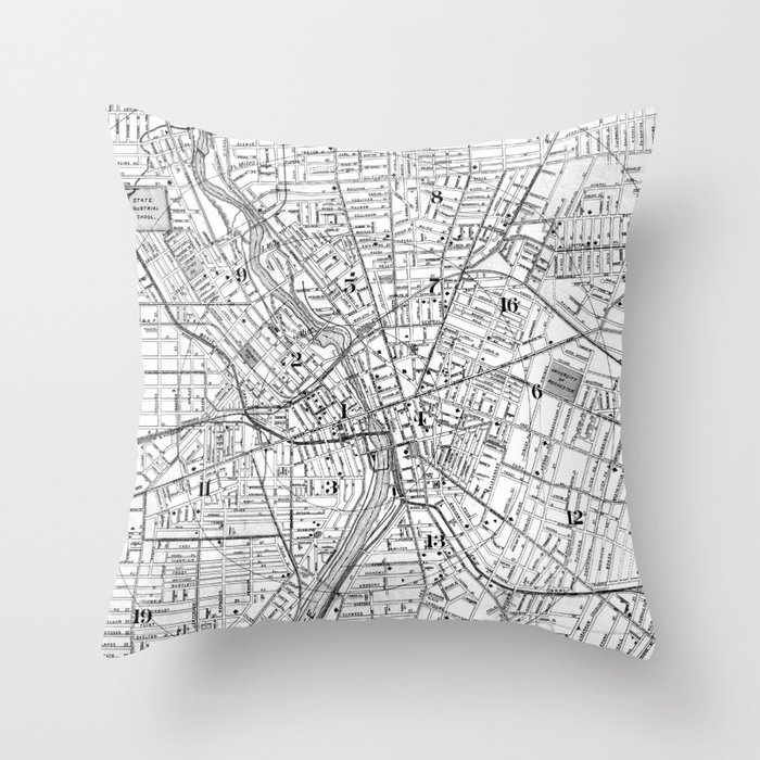 Vintage Map of Rochester NY (1901) BW Throw Pillow