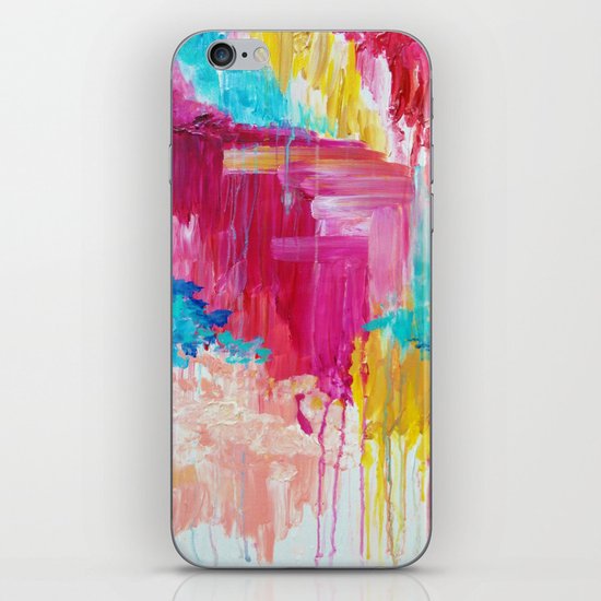 ELATED - Beautiful Bright Colorful Modern Abstract Painting Wild Rainbow Pastel Pink Color iPhone & iPod Skin