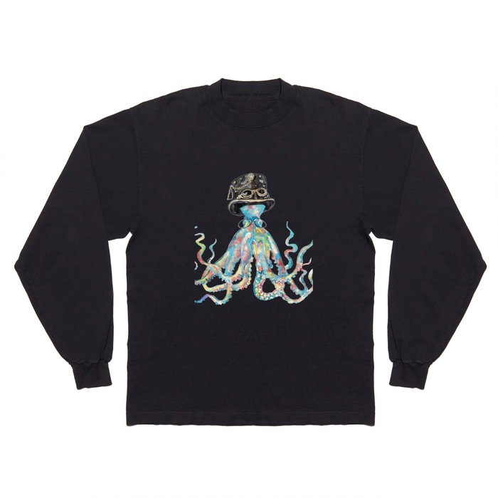 Geek octopus watercolor painting  Long Sleeve T Shirt