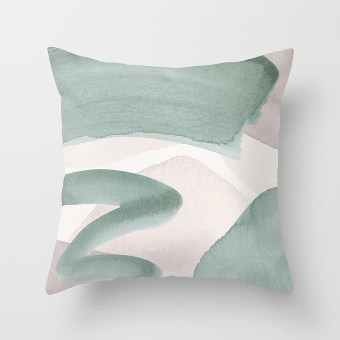 Sage Green Gray Abstract Shapes Brushstrokes Neutral Tones Watercolor Painting no.1 Throw Pillow