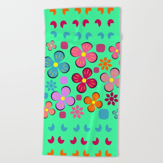 Funny flowers Beach Towel