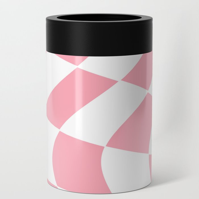 Pink Checkered Pattern Can Cooler