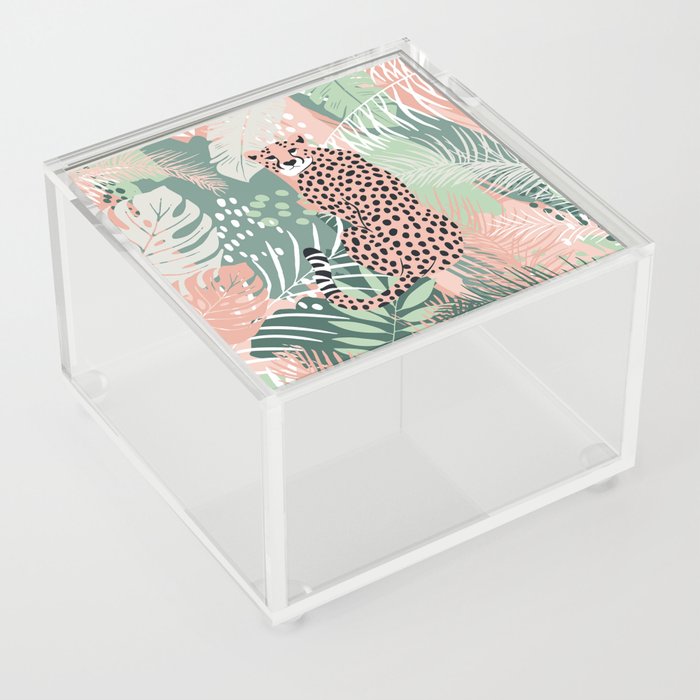 Tropical Floral Cheetah Prints Acrylic Box