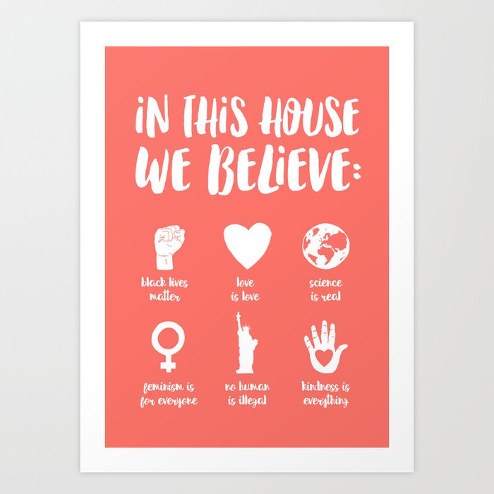 In This House We Believe - Living Coral Art Print
