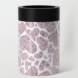 Cute blush hearts with pink floral branches texture Can Cooler