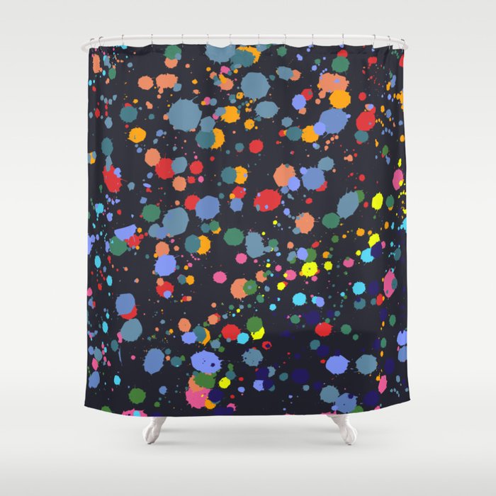 Colorful Paint Splash Art Pattern on Dark Blue Shower Curtain