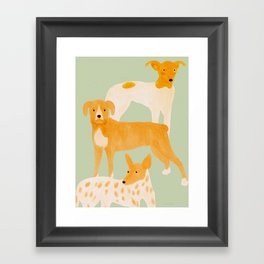 Three Dogs Lined Up - Yellow and Sage Framed Art Print