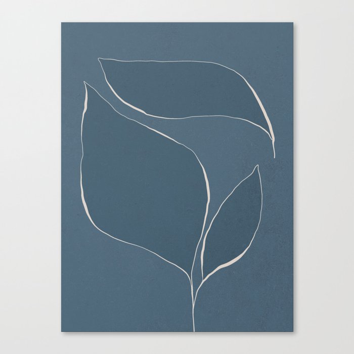 Abstract line-art leafy trio 4a - dark blue Canvas Print