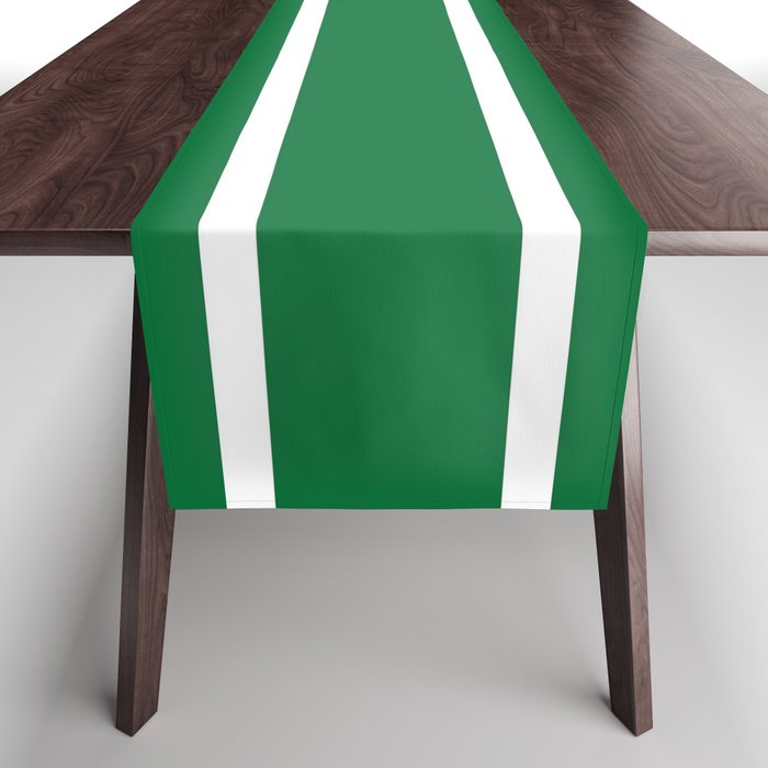 Horizontal Lines (White & Dark Green Pattern) Table Runner