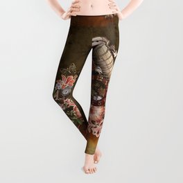 Steampunk design with clocks, gears and flowers Leggings