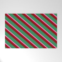 [ Thumbnail: Light Pink, Deep Pink, Dark Red & Sea Green Colored Striped Pattern Welcome Mat ]