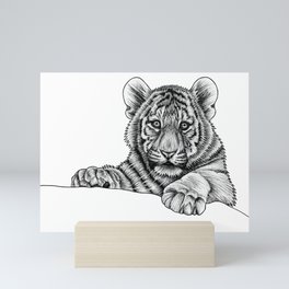 Amur tiger cub - ink illustration Mini Art Print