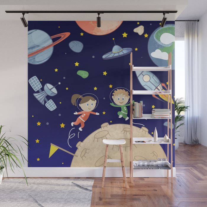 Space Kids Astronauts Planets Asteroids And Spaceships Wall Mural