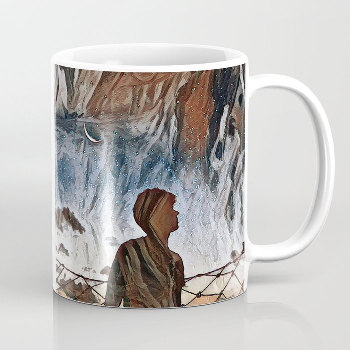 A man standing one night with the moon - artistic illustration design Coffee Mug