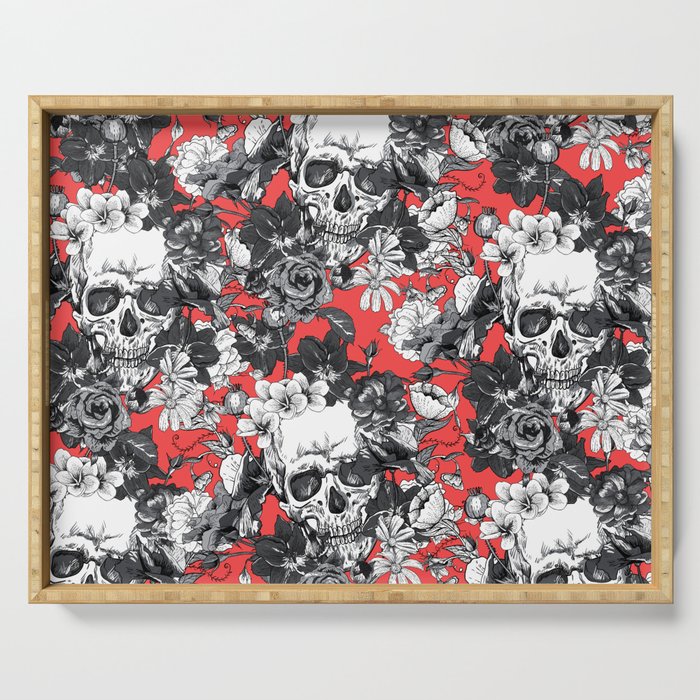 SKULLS ON RED BACKGROUND Serving Tray
