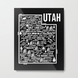 Utah Map Metal Print | Typography, Digital, Parkcity, Mapdecor, Utah, Saltlakecity, Ut, Provo, Mapart, Stateart 
