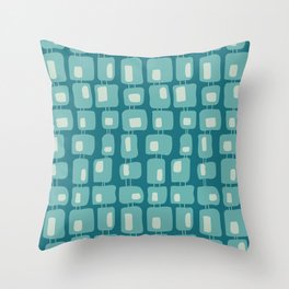 Funky Squares Retro Pattern Teal and Aqua Throw Pillow