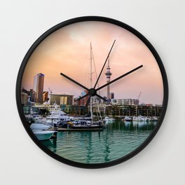 Sunset in Auckland Wall Clock | Colorful, Cloudporn, Canon, Vibrant, Newzealand, Hdr, Wharf, Canon6D, Skyporn, Travel 